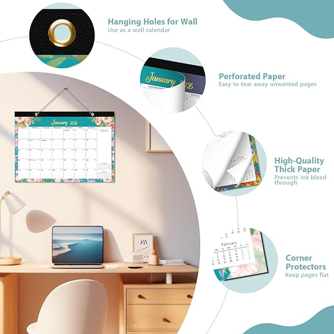 2026 Desk Calendar, Large Desktop/Wall Monthly Calendar (Jan. 2026 - Jun. 2027) 17'' x 12'' School Year Desk Planner for Teacher Family School Office Supplies