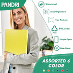 3 Ring Binder 0.5 Inch, PANDRI 6 Pack 1/2-Inch Binder Fits Letter Size 8.5'' x 11'' Paper, Versatile Binders for Office Home School, 2 Pockets, Assorted 6 Color