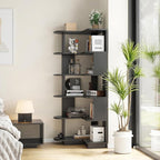 Farini 5-Tier Corner Bookshelf,L-Shaped Bookcase Freestanding Storage Shelf & Display Stand for Living Room, Office, Bedroom,Black