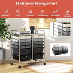 LDAILY 12 Drawer Rolling Storage Cart, Craft Cart Organizer on Wheels w/Metal Frame, Large Capacity & Smooth Drawer, Rolling Cart w/Drawers for Classroom, Office
