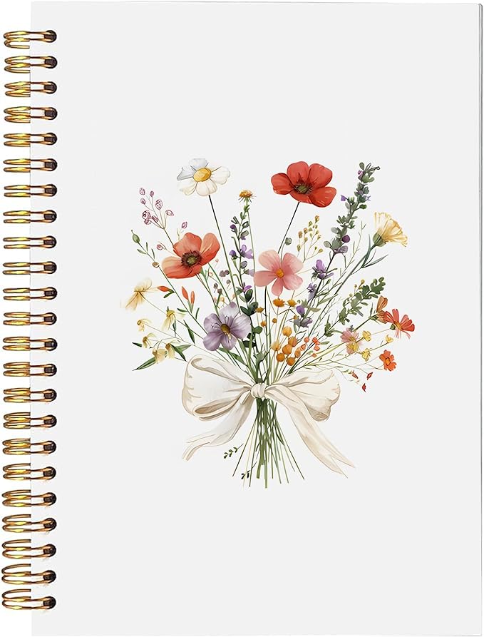 BitKan Wildflower Floral Spiral Notebook, Rustic Botanical Flower Journal, Cottagecore Colorful Floral Journal for Women, Preppy Bow Flower Aesthetic Notebook 5.5x8.3 Inch-372