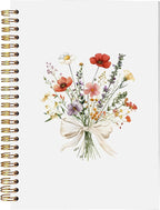 BitKan Wildflower Floral Spiral Notebook, Rustic Botanical Flower Journal, Cottagecore Colorful Floral Journal for Women, Preppy Bow Flower Aesthetic Notebook 5.5x8.3 Inch-372