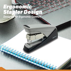 INOZTO Easy-Flat Stapler: Effortlessly Staple 20-25 Sheets with 50% Less Force Features Flat Clinch tech, Anti-Slip Base & Custom Logo Option Durable Steel/ABS Design (Black/White)
