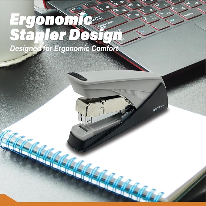 INOZTO Easy-Flat Stapler: Effortlessly Staple 20-25 Sheets with 50% Less Force Features Flat Clinch tech, Anti-Slip Base & Custom Logo Option Durable Steel/ABS Design (Black/White)