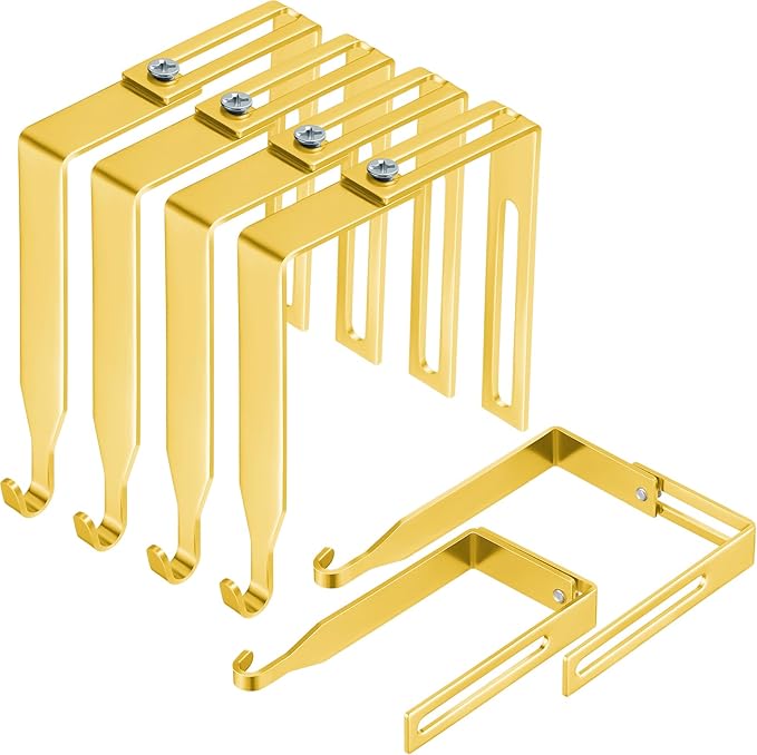 Amylove 4 Pcs Adjustable Cubicle Hanger Universal Partition Metal Cubicle Hooks Door Hanger, Adjusted to Fit Panels with 1 3/8 Inch to 3 1/2 Inch Thickness for Office Whiteboard (Gold)