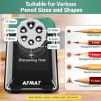 AFMAT 6-Hole Pencil Sharpener for Classroom, Cordless & Rechargeable, Heavy Duty Electric Pencil Sharpener for 6-11mm Colored Pencils, Auto Stop, Super Fast, 10,000+ Sharpenings, Battery Powered, PSD1