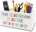 XPH Boho Classroom Pen Pencil Holder Organizer for Desk, Inspirational Gifts, This Classroom is Better with You In It Wooden Box Sign for Home Office Desk Tabletop Decorations
