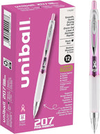 uniball 207 Pink Ribbon Retractable Gel Pens, Medium Point (0.7mm), Black, 12 Pack