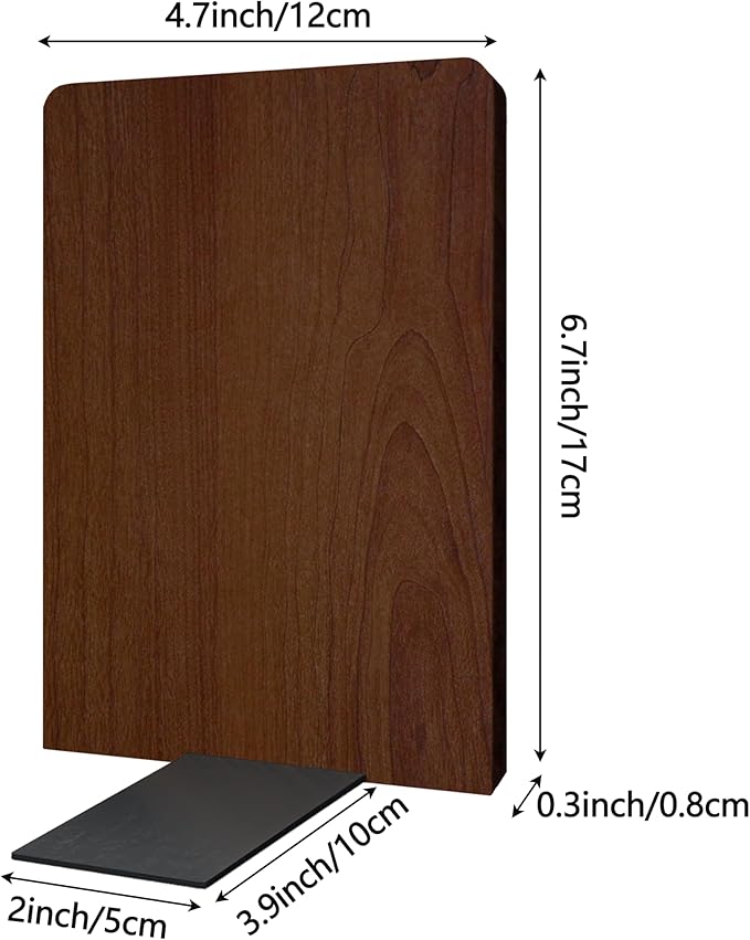 Brosisincorp Walnut Wood Book Ends for Shelves - Hand Polished Edges, Non-Skid Bookends for Heavy Duty Book Holders Office Desk Shelves Decorative Book Organizer, 6.69"H x 4.72"W x 3.94"L (3 Pairs)