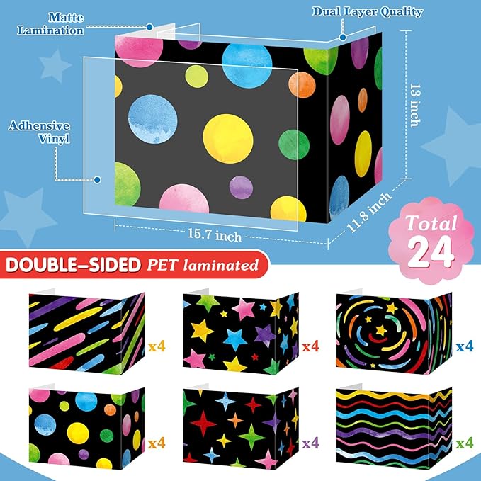 Affrolling 24 Pcs Inspirational Privacy Folders Bulk for Students Cardboard Privacy Boards Desk Divider Panel Waterproof Testing Divider for Classroom Back to School Study Supplies (Chalkboard)