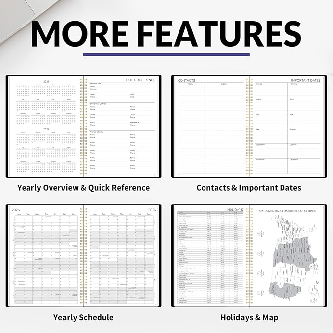 GNL 2026 Planner, Weekly and Monthly Planner January - December 2026, 8.5" x 11" Monthly Planner with Waterproof Flexible Cover, Spiral Binding Notebook with Colorful Tab, Pockets, Bookmark, Black