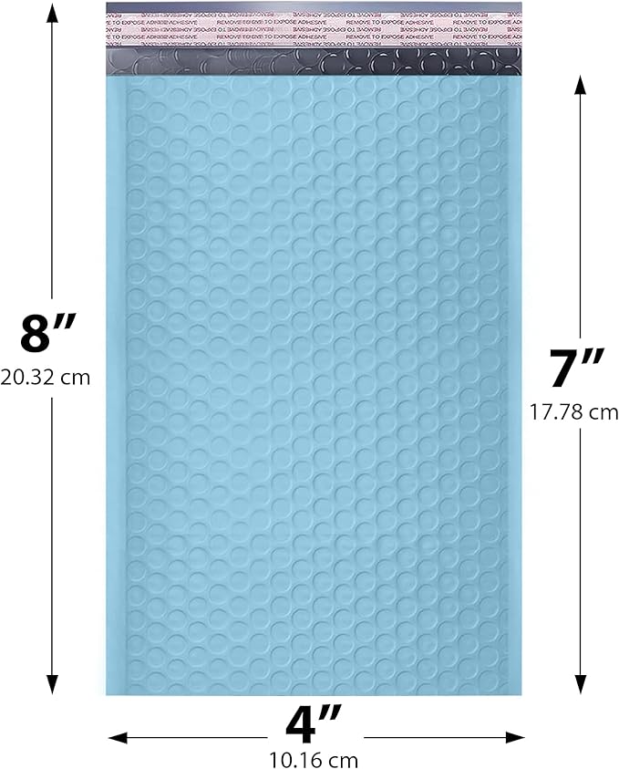 MAILERVIEW Light Blue Small Bubble Mailers 4x8 Inch #000 | Thick Padded Poly Bubble Mailer Envelopes | 1000 Pack Bulk | Trading Card Sports Card Shipping
