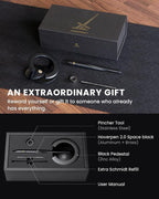 novium Hoverpen Interstellar - Space Black, Ballpoint Pen, 18K Gold-plated Pen Ring, 23.5 Degree Angle, Schmidt Ballpoint Refill, No Spills, No Spotting, No Explosions