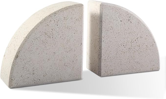 Karibiber Marble Bookend for Shelves, Non-Skid Bookends for Heavy Books, Heavy Duty Book Stopper for CDs, Luxury Book Shelf Holder, Quarter Circle Design Book Ends Decorative, Moleanos Beige, Set of 2