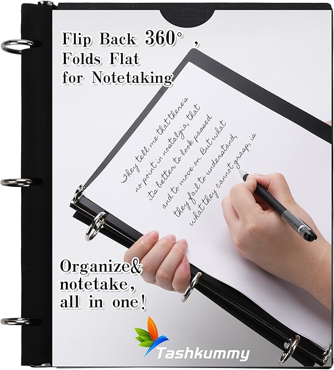 Tashkummy 360 Degree Pivotable Binder, Upgraded 3 Ring Binder 1 inch 4 Pack, Flexible Binders 3 Ring, Foldable Three Ring Binders- Black, White, Blue, Red