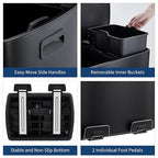 Garvee 16 Gallon (60 L) Dual Trash Can, Stainless Steel Garbage Bin with Plastic Inner Buckets, Commercial Trash Can with Soft-Close Lids & Pedals, Double Compartment Recycling Bin for Kitchen, Black