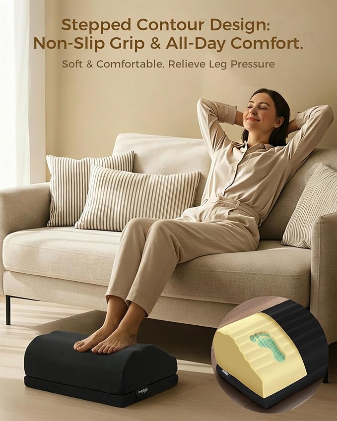 Feagar Foot Rest for Under Desk at Work - Ergonomic Foot Stool with Washable Cover, 2 Adjustable Height Footrest for Office, Home and Car Use, Supports Comfortable Sitting Posture