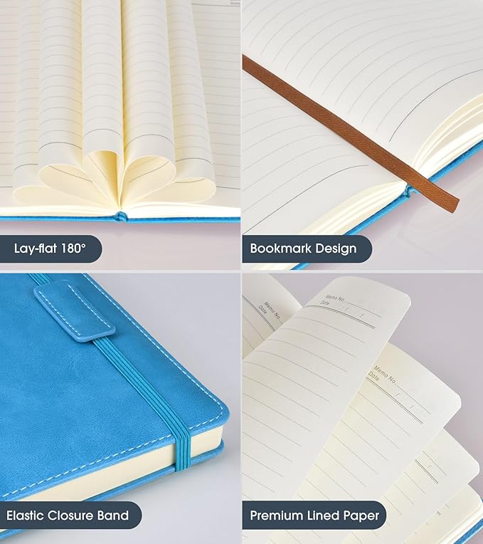 Biuwory Lined Journal Notebook for Women Men,256 Pages A5 Hardcover Leather Journals for Writing,Travel,Business,Work & School,College Ruled Notebooks for Note Taking,Diary Notepad 5.7"×8.3" blue