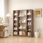 OSCHF Cube Storage Bookcase with Base - Large Wooden Bookshelf with 10 Open Cubes and 4 Shelves for Home and Office, Freestanding Organizer, Walnut