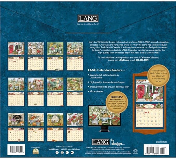 Lang Heart & Home 2026 Wall Calendar – 13.4? × 12?, 12-Month Calendar with Stapled Binding, Linen-Embossed Art by Susan Winget, Calm Home & Garden Imagery