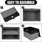 Bagnizer Large 22 Quart Linen Fabric Foldable Storage Bin Cube Organizer Basket with Flip-Top Lid & Handles, Clothes Blanket Box for Home, Office, Closet, Black & Gray, 4 Pack 14.6 x 9.5 x 9.5