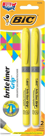 BIC Brite Liner Grip Highlighters, Chisel Tip (1.6 mm), Classic Yellow, 2-Count Pack, Best Highlighters for School Supplies and Office Supplies