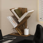 Furinno Tree Book Shelf, 3-Tier Bookshelf, Tree Bookcase for Room Decor, 8.4 x 15.7 x 21.3, for Living Room, Bedroom, Home Office, Amber Pine | Furinno, Tree Bookshelf, 3-Tier, Floor Standing, Tree Bookcase, Amber Pine