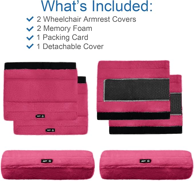 SPRING SEAON Wheelchair Armrest Covers 2 Pack Soft Memory Foam Wheelchair armrest Pads Wicking Washable for Office Transport Chair (Rose red)