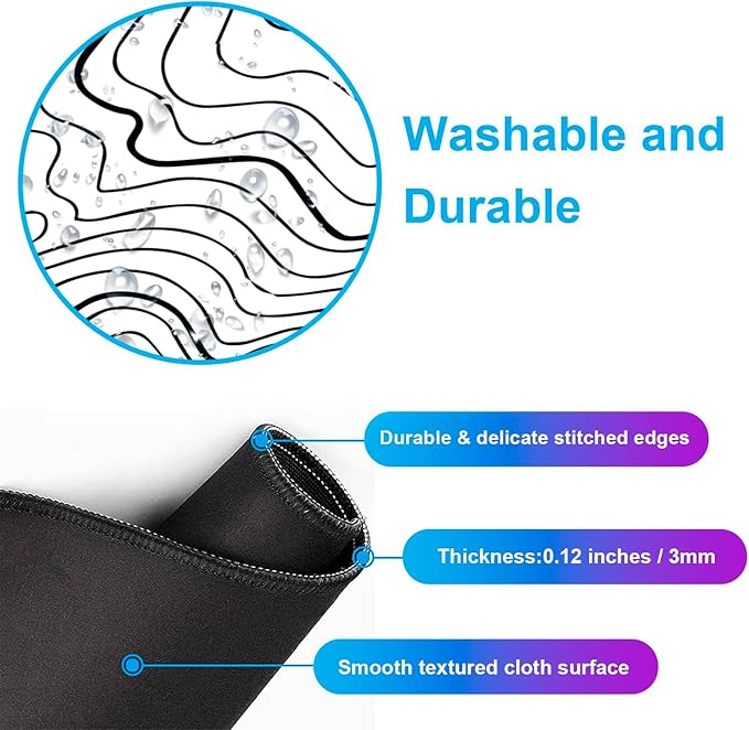 Wave Pattern Laptop Anti Slip Mouse Pad, Office Accessories Decorative Stitching Edge Gaming Mouse Pad 34.5x15.7 Inches