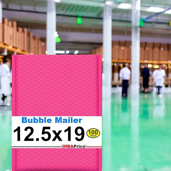 iMBAPrice 12.5x19 Inches Hot Pink Color Polybubble Bag, 100-Pack Large Size #6 Self Seal Poly Bubble Mailers Padded Packing Envelopes (Total 100 Bags)