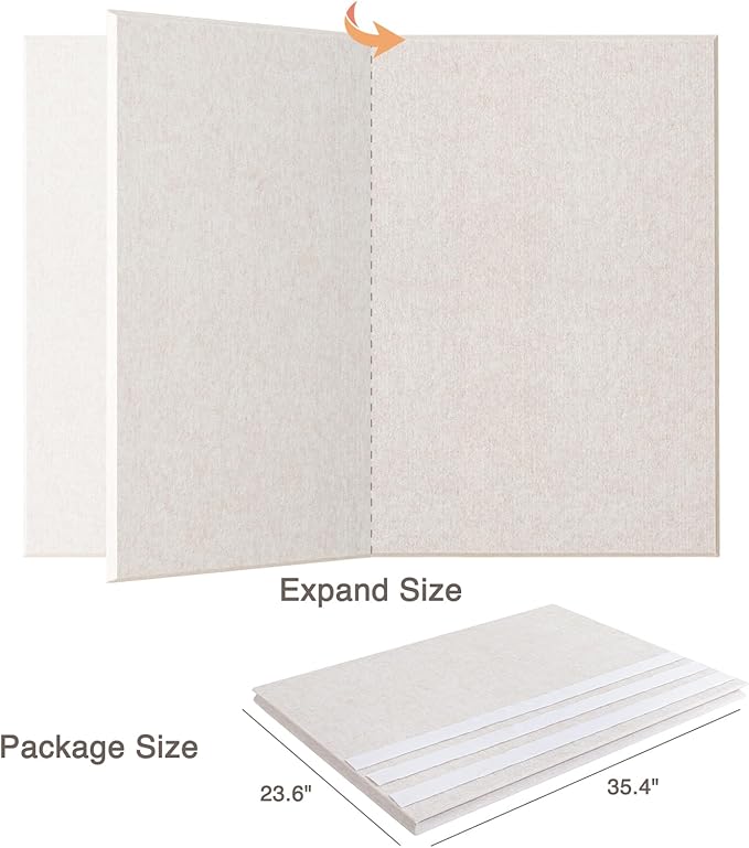 Lightomorrow Thickened Bulletin Board - 47 x 35 Inches, Decorative Felt Board Pin Board for Wall - 4' x 3' Foldable Photo Display Board with Self-Adhesive Tape, Includes 20 Push Pins - Oatmeal