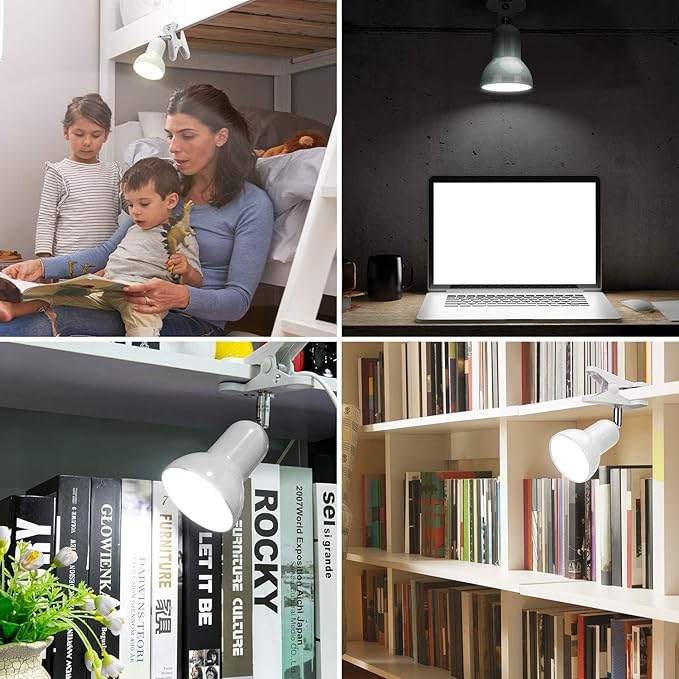 RONG&LAN Clip lamp,360° Rotation Clip on Lamp Portable Book Reading Light,Clamp on Desk/Table/Bunk Bed/Cupboard Home Lighting, (Desk lamp,Seven Colors for Your Choice) (Black,2)