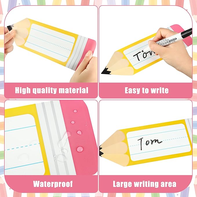 56 Pcs Name Tags for Desk Pencils Classroom Names Label Sticker Back to School Locker Name Tag Plate Colorful Desk Names Tag for Bulletin Board Teacher First Day of School Student Party Decor