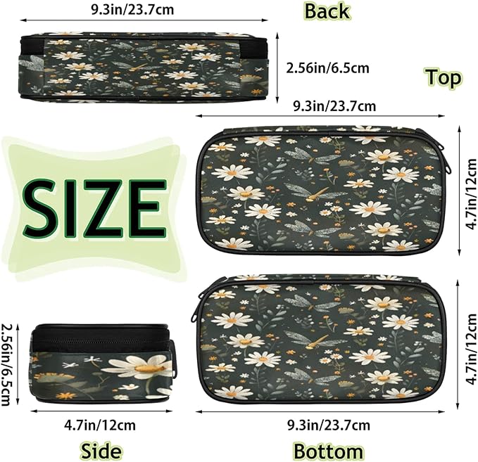 Pardick Pencil Case，Butterfly Daisy Big Capacity Pencil Pouch Coin Pouch Stationery Organizer For Teen School