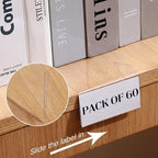 Containlol 60 Sets Moveable Shelf Label Display Holders with Label Inserts and Marker Clear Shelves Tag Plastic Shelf Markers Teachers Gift for Classroom Office Book Shelves(6.5 x 3 x 1.57 Inch)