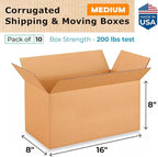 IDL Medium Moving Boxes 16x8x8 inches (10-Pack) - Extra Strength 200 lb vs Regular Box - Corrugated Cardboard Boxes for Moving and Delivering