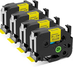 TZe-651 24mm Label Tape Replace for Brother P Touch TZe TZ Tape 24mm 0.94'' Laminated Yellow TZe651 TZ651 for Ptouch PTD600 PT-D610BT PT-P710BT Label Makers, 4-Pack Black on Yellow 1 Inch