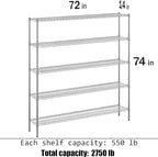 Regal Altair 14" Deep x 72" Wide x 74" Height Wire Shelving Kit | 5-Tier | NSF Commercial Storage Rack Unit