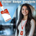Visitor Badge Lanyards Volunteer Badge Holder with Clips (25 pcs) - Reusable Temporary ID Pass for Office, School, Events PVC Plastic Security Cards for Exhibition Guest by OSTENBIG (Red)