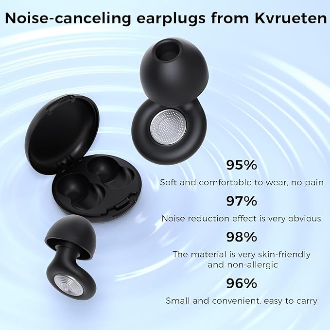 Ear Plugs for Sleeping Noise Cancelling, Soft Reusable Ear Plug, 45dB Earplugs for Noise Reduction, Ear Plugs for Concerts, Suitable for Noisy Environments, Travel,Hearing Protection (Black)