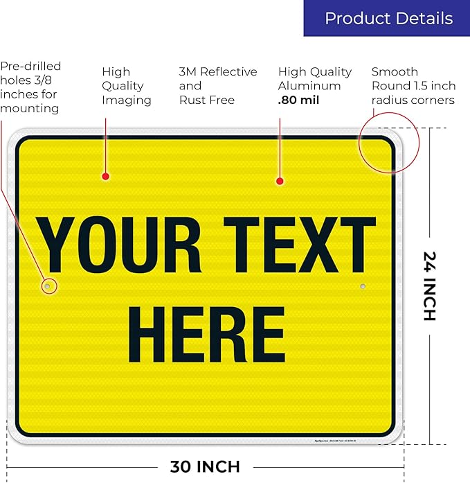 Personalized Custom Yellow Background Customize for Office, Business, Workplace, Home, Airbnb, Delivery Sign, 24x30 Inches, 3M EGP Reflective .080 Aluminum, Fade Resistant, Made in USA by Sigo Signs