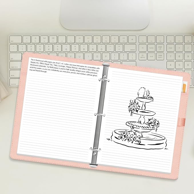 3-Hole Lined Refill Paper, Letter Size Punched Ruled Filler, 100 Sheets / 200 Pages, 100gsm White Paper, 8.5'' x 11''