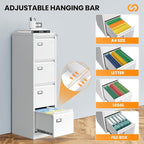 AFAIF 4 Drawer File Cabinet with Lock, Metal Filing Cabinets for Home Office, Vertical Black Locking File Caninet, Steel Narrow Four Drawer File Cabnet for Letter/Legal / A4 / B4- Assembly Required
