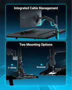 Heavy Duty Monitor Arm for 13-49 Inch Ultrawide Screens, Holds Up to 44lbs, Fully Adjustable Single Monitor Mount, with Clamp & Grommet Base, 75/100mm VESA Desk Mount, Black