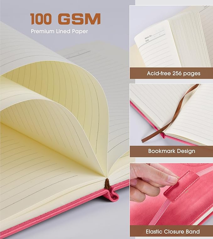 Biuwory Lined Journal Notebook for Women Men,256 Pages B5 Large Hardcover Leather Journals for Writing,Travel,Business,Work & School,College Ruled Notebooks for Note Taking,Diary Notepad 7.8"×10.2"