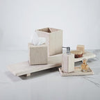 Rectangular Ivory Travertine Bathroom Trash Can, Natural Organic Stone Office Wastebasket, Wabi-Sabi Durable Storage Basket, Garbage Container for Bathroom, Home Office, Bedroom, Living Room, Toilet