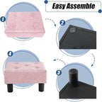 BRIAN & DANY Small Foot Stool, Linen Foot Stools with Legs, Stable Small Footstool for Living Room, Pink