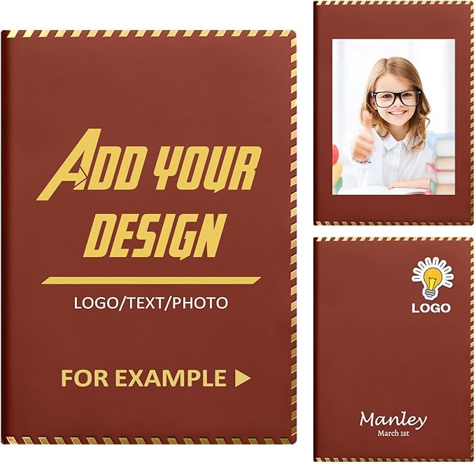 Vebermo Custom A5 Personalized Notebook with Your Logo Text PU Leather Customizable Notebook Daily Journals For Writeing-200 Lined Pages Brown