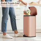 PayLessHere Trash Can Kitchen Stainless Steel Trash Can Trash Can with Lid Removable Inner Bucket Foot Pedal Soft Close for Office Home Kitchen Garbage Can Trash Bin (Pink, 13 G)