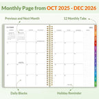 SUNEE 2026 Planner, Weekly and Monthly Calendar Planner, January 2026-December 2026, Daily Agenda with Tabs, Note Pages, Spiral Binding, 8.5"x11", Green